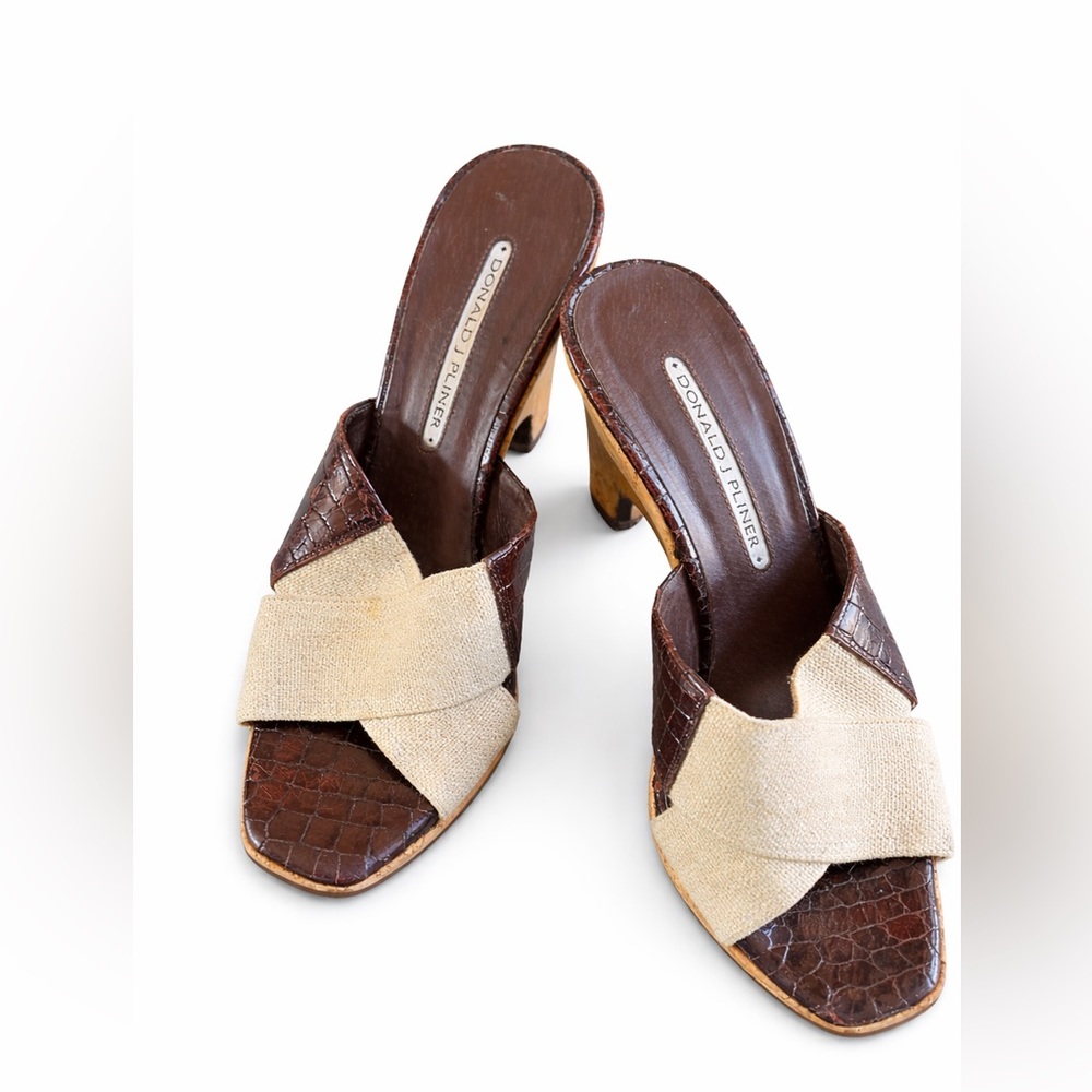 Donald J Pliner Croc Embossed Cork Wedge Mules Size 9 M